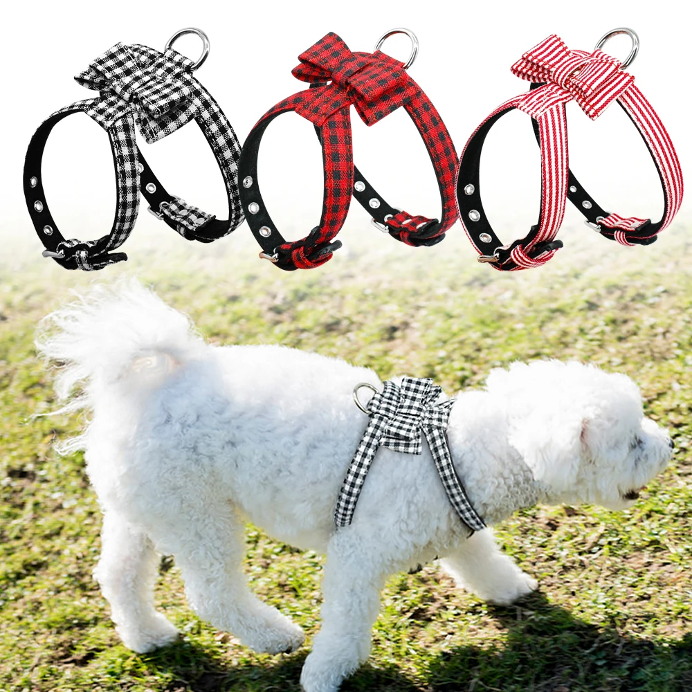 Bowknot Dog Harness Bowtie Puppy Dog Harnesses Plaid Striped Collar