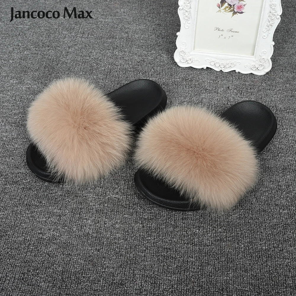 Jancoco Max/модные шлепанцы с натуральным лисьим мехом; женские шлепанцы; летние пляжные сандалии; Вьетнамки с натуральным мехом; S6043