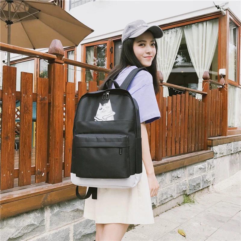 Menghuo Casual Women School Backpack Lovely Cat Printed Canvas Backpack Teenager Girls Large Capacity Ladies School Bag Mochilas (21)