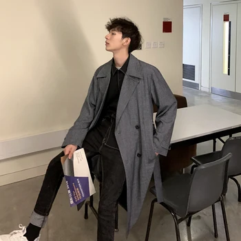 

Men's windbreaker 2019 spring new solid color long style lapel loose casual personality youth vigor men's wear