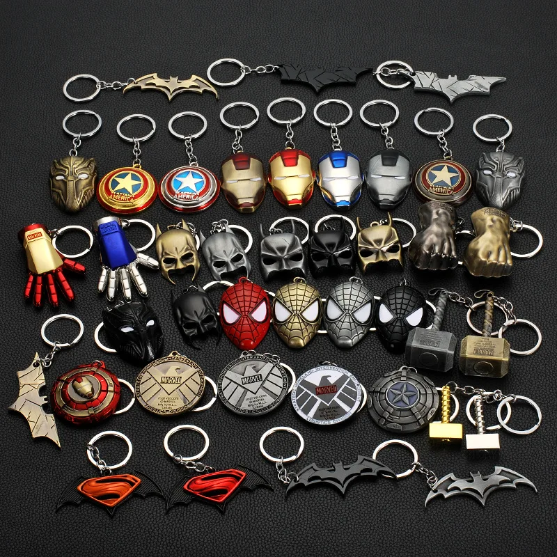 Hulk Batman Keyring  Key Gift Toys Avengers Captain America Shield Keychain Spider man Iron man Mask Keychain Toys 