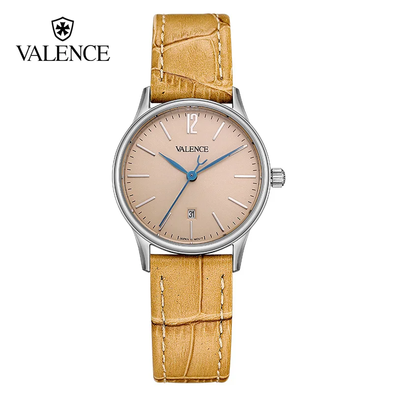 

Valence Auto Date Women's Ultra Thin 6.5mm 304L Stainless Steel Case Yellow Blue Leather Quartz Wrist Watch Reloj Clock VC-060