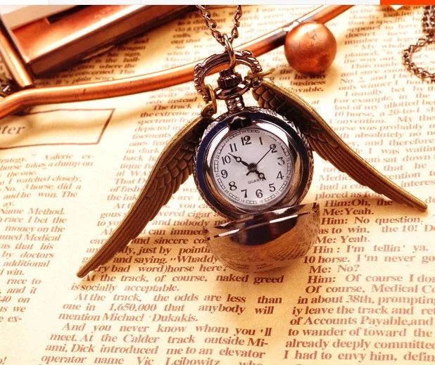 Винтажный черный стимпанк Гарри Поттер Золотой снитч шар карманные часы ожерелье дети кулон цепь хорошее качество