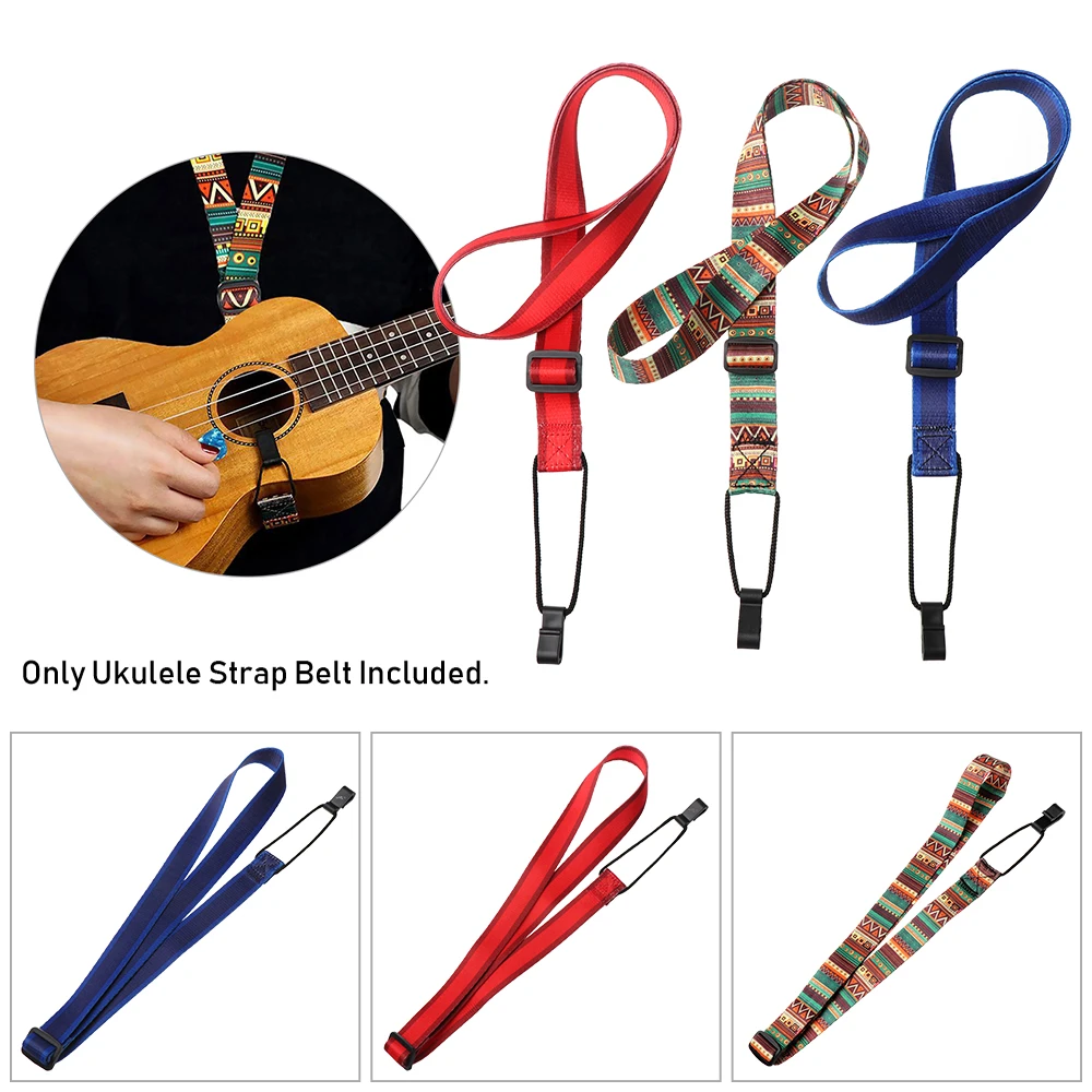 

1pc Durable Adjustable Belt Nylon Vivid Printing Pure Ethnic Style Ukulele Strap Belt Sling With Hook Ukulele Guitar Accessories