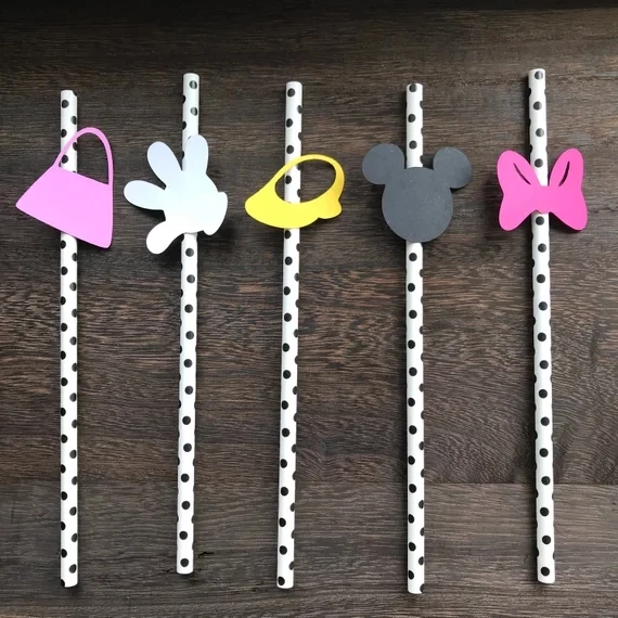 

customize minnie mouse girl birthday Stripe Paper Straws baby shower bapstism Christening tea party straw