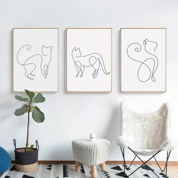 

Minimalism Abstract Line Curve Cat Animal Canvas Art Painting Poster Picture Wall Living Room Bedroom Home Decoration Mural