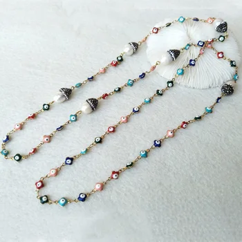 

3pcs Strands Natural shell beads Pave Crystal Rhinestone Necklace, with Evil Eye Beaded Druzy Jewelry Charm Necklace ,NK143