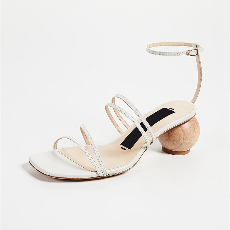 

2020 New Sexy Asymmetrical blocks Round heel Gladiator Sandals Women Open Toe Strappy Heels Strange heel ladies Party Shoes