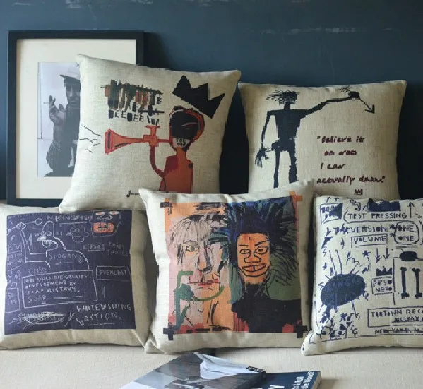 

Graffiti Basquiat Simple Retro Cotton Graffiti Pillow ,Linen Pillow Cushion Car Office Cushions Decor 45*45cm