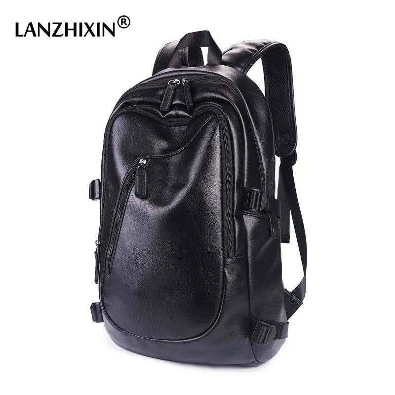 

LANZHIXN Anti-theft 14 Inch Laptop Backpack Men Leather Large Capacity Travel Backpacks for Teenager Casual School Bags Bagpack