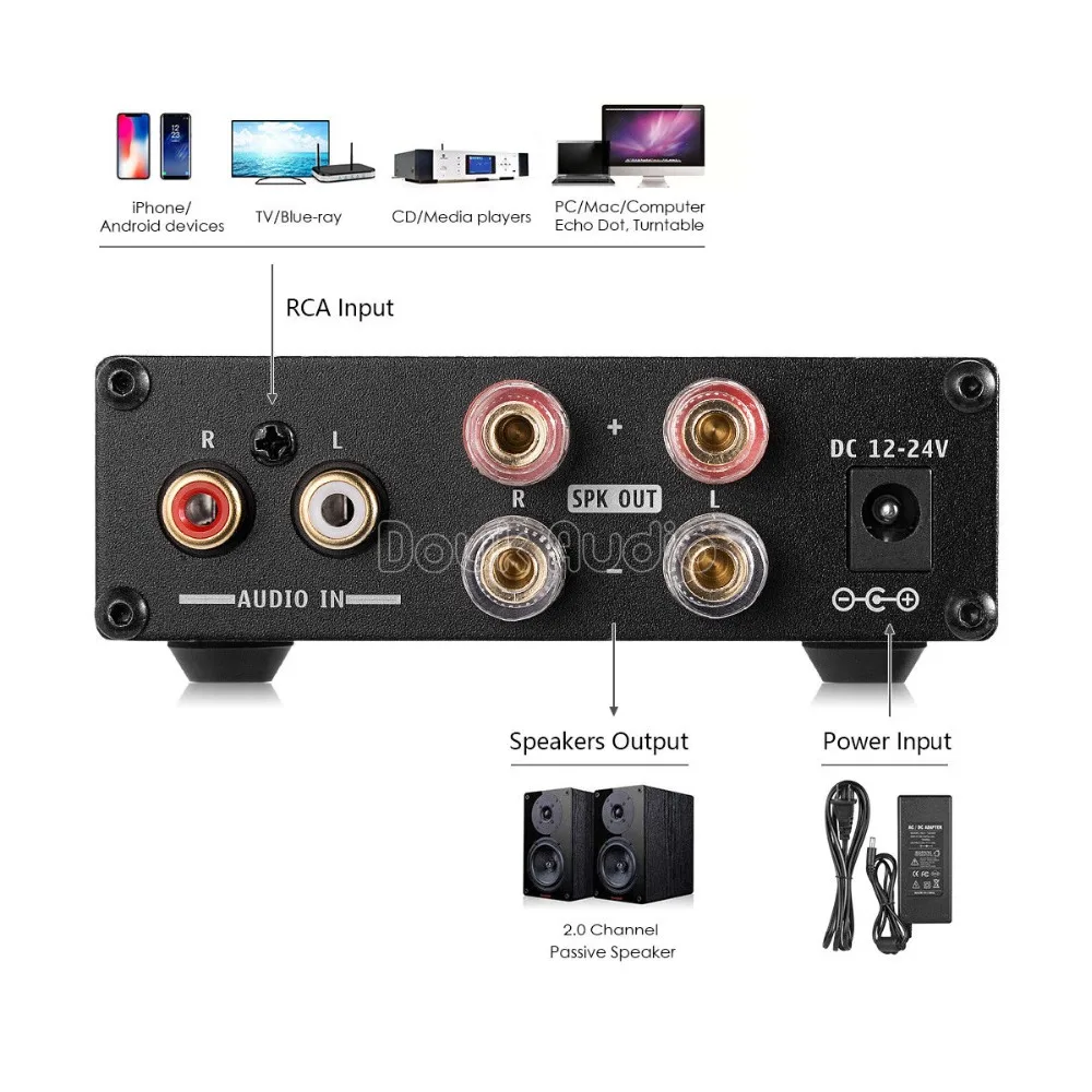 Nobsound Мини цифровой усилитель мощности TPA3116D2 HiFi стерео аудио Amp 50 Вт * 2 для домашних