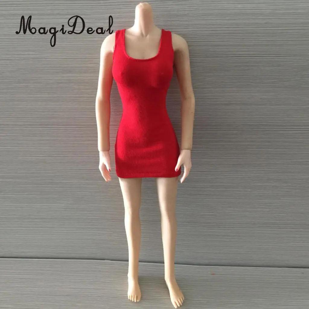 MagiDeal Fashion Cotton 1/6 Package Hip Vest Dress for 12 Inch Female Action Figure Body   Party Evening Clothes 4Colors