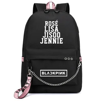 

BLACKPINK LISA Backpack Women Korea Student School Bags for Teenage Girls Boys Large Nylon Chain Back Pack USB Bagpack 2019