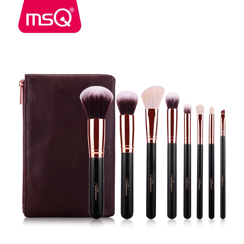 

MSQ 8pcs Makeup Brushes Set Rose Gold Foundation Powder Eye Make Up Brushes Kit Soft Goat&Synthetic Hair With PU Leather Case