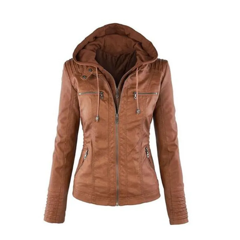 Promo  Faux Leather Jacket Women Autumn Motorcycle Plus Size Leather Coat Casual Long Sleeve Streetwear Ho