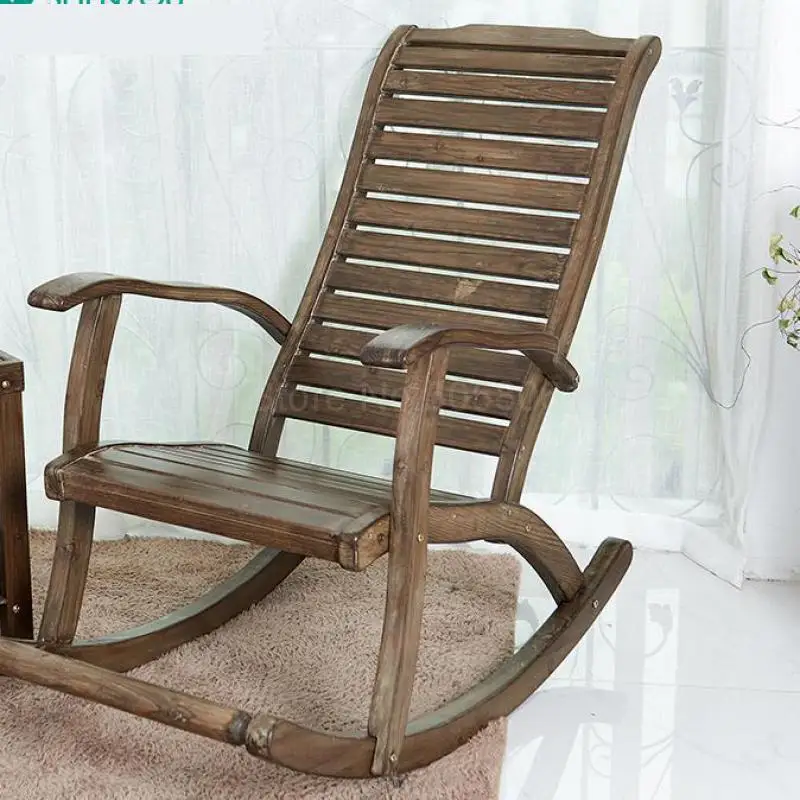 

Recreational Adult Rocking Chair Balcony Reclining Chair Simple Nap Chair Solid Wood Lazy Elderly Indoor Rocking Chair Carefree