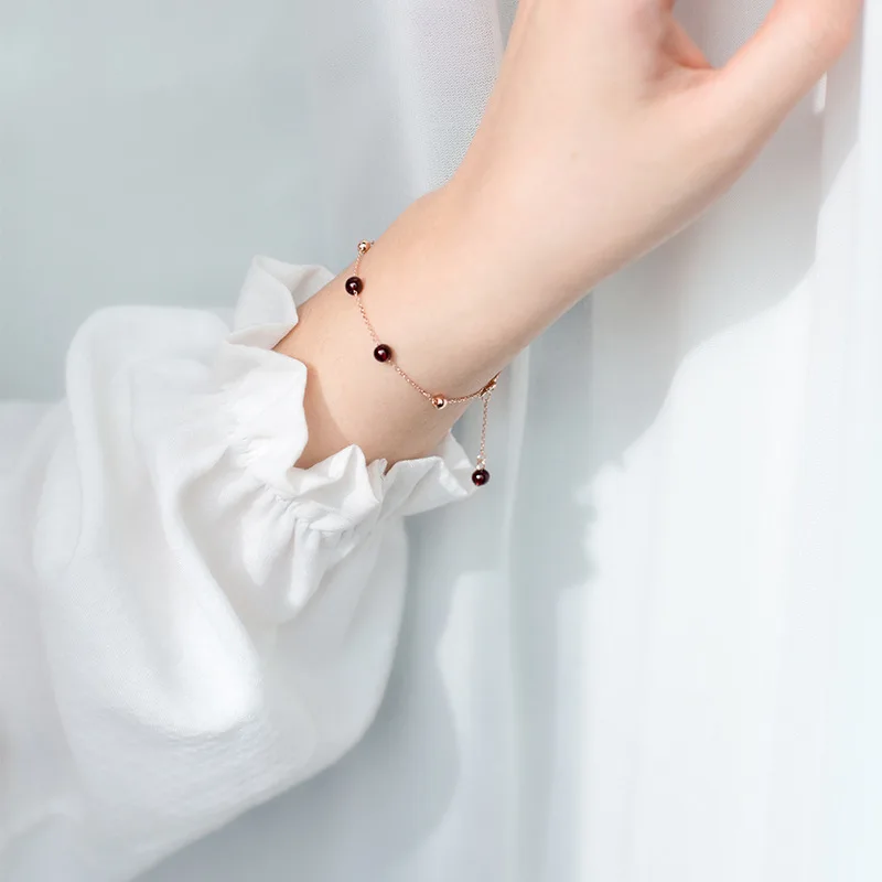 S925 Серебряный браслет Романтический женский Корейская версия небольшой fFesh гранатовый браслет сладкий красный шарик рукой ювелирные изделия Рождественский подарок