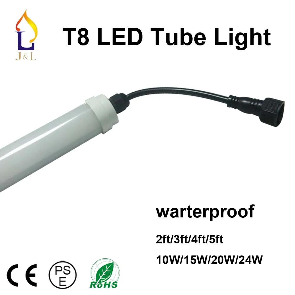 

500pcs/lot 2ft 3ft 4ft 5ft 10W 15W 20W 24W T8 waterproof IP65 super bright AC85-265V 110lm/w Led Tube Bulb Light lamp