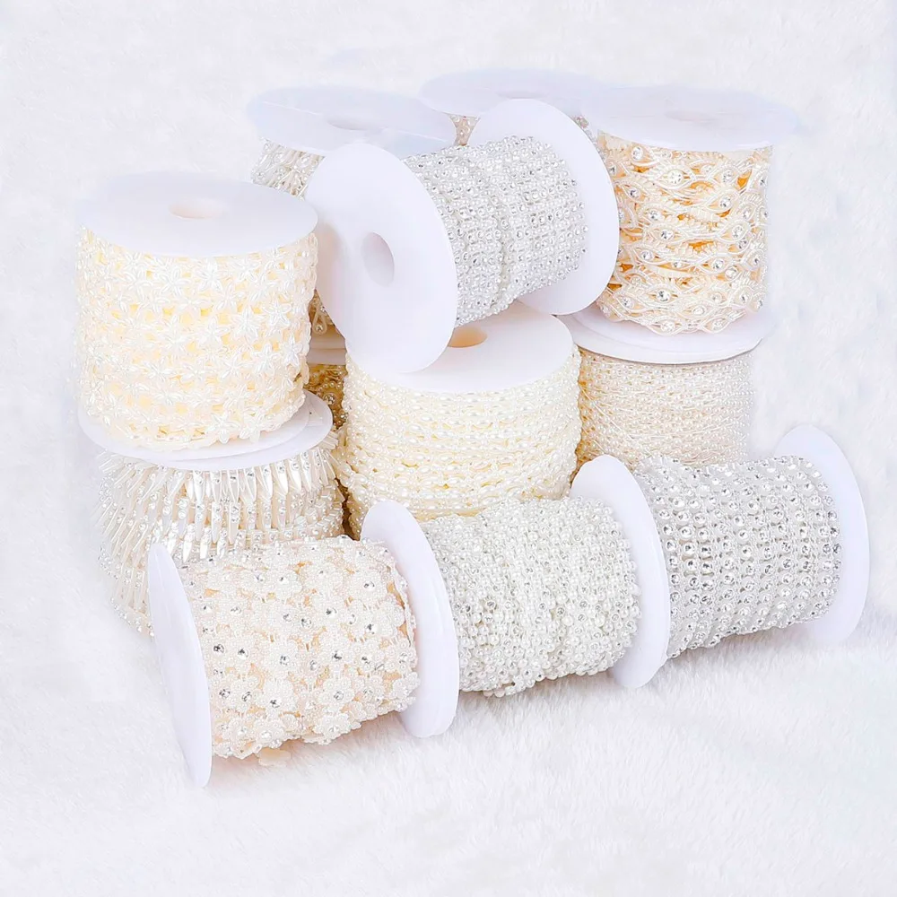 

Fishing Line Imitation Pearl Beads Chain Trim Sewing Crystal Rhinestones For DIY Garland Wedding Party Decoration