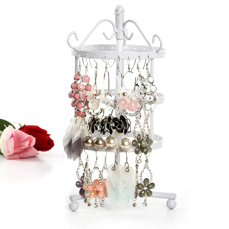 

Multi Color 3 Tiers Metal 72 Holes Round Rotating Spin Table36 Pairs Earring Holder Jewelry Stand Display Rack Towers