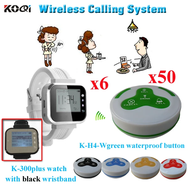 

Restaurant Waiter Calling System Most Popular Restaurant Equipment ( 6pcs watch pager + 50pcs call bell )