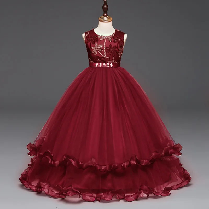 

Fashion Sleeveless Evening Party Long Maxi Navy Blue Burgundy Flower Girl Dresses Long Gown Prom Prom Dresses 2018 for Kids