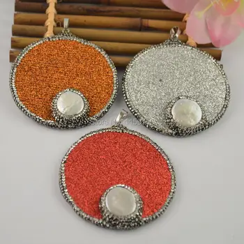 

Beautiful 6PCS Spray Painted Round Pendant, Crystal Rhinestone Paved Pearl Charm Jewelry Pendants