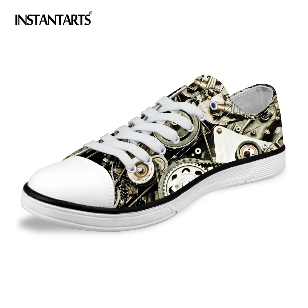 

INSTANTARTS 2018 Spring Summer Men's Vulcanize Shoes Cool Heavy Metal Pattern Low Style Lace-up Canvas Shoes for Men Boy Student