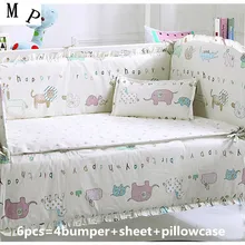 Акция! 6 шт. детская кроватка Постельное белье для Обувь для девочек, хлопок кроватки Постельное белье для малышей, Roupa de Кама,(бамперы+ лист+ наволочка