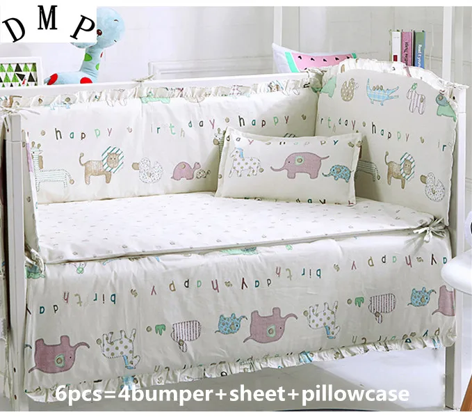 

Promotion! 6PCS Baby Cot Bedding Set for Girls,Cotton Crib Bedding Set Babies,roupa de cama ,(bumpers+sheet+pillow cover)
