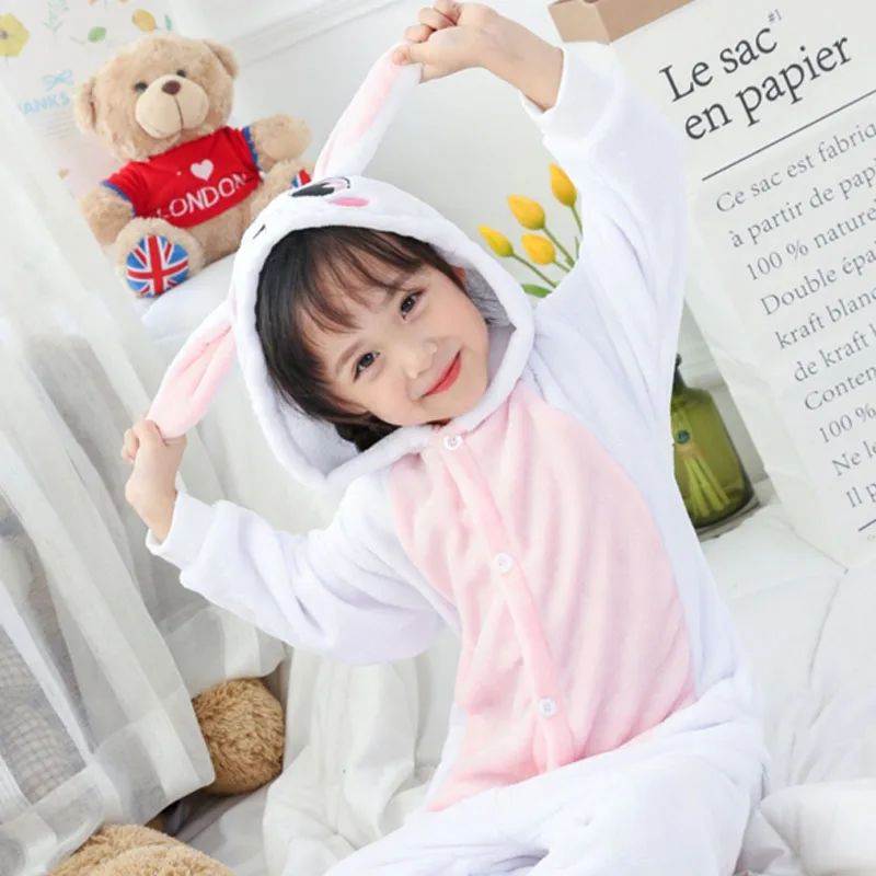Onesie/Детские пижамы кигуруми с единорогом; Пижама с пандой и единорогом для мальчиков и девочек; Милая Пижама с рисунком кролика; маскарадные пижамы с капюшоном