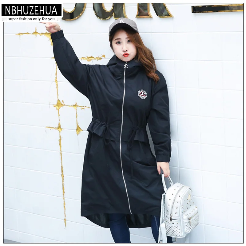 Nbhuzehua 3XL 4XL 5XL 6XL Для женщин Тренч 2017 Новая мода с капюшоном жира мм плюс Размеры