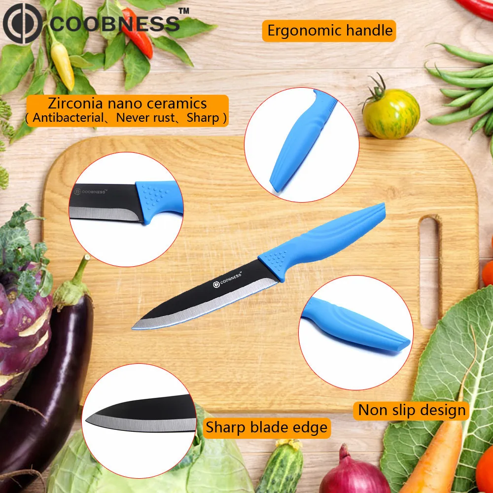Кухонные ножи от бренда COOBNESS, 2 шт, керамический нож, разноцветная ручка, черное лезвие, нож для очистки фруктов, нож для нарезки, инструмент для приготовления пищи