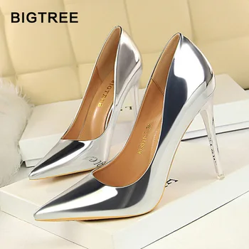 

BIGTREE Shoes New Women Pumps Patent Leather High Heels Shoes Women Heels Sexy Wedding Shoes Stiletto Ladies Shoes Plus Size 43
