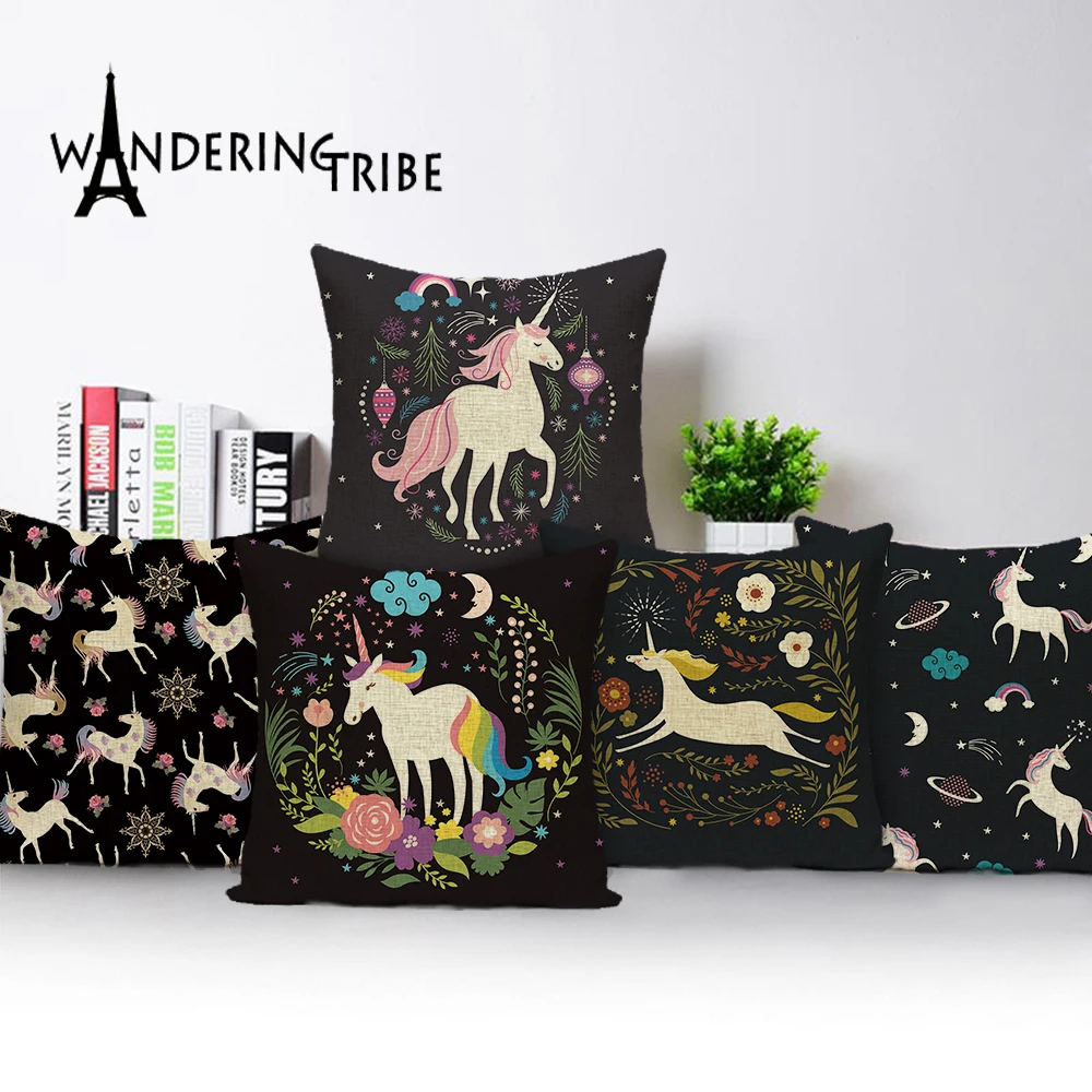 

Nordic Home Decorative Throw Pillow Covers Unicorn Room Decor Linen Cushion Cover Black Animal Pillowcsaes Custom Quality Kissen