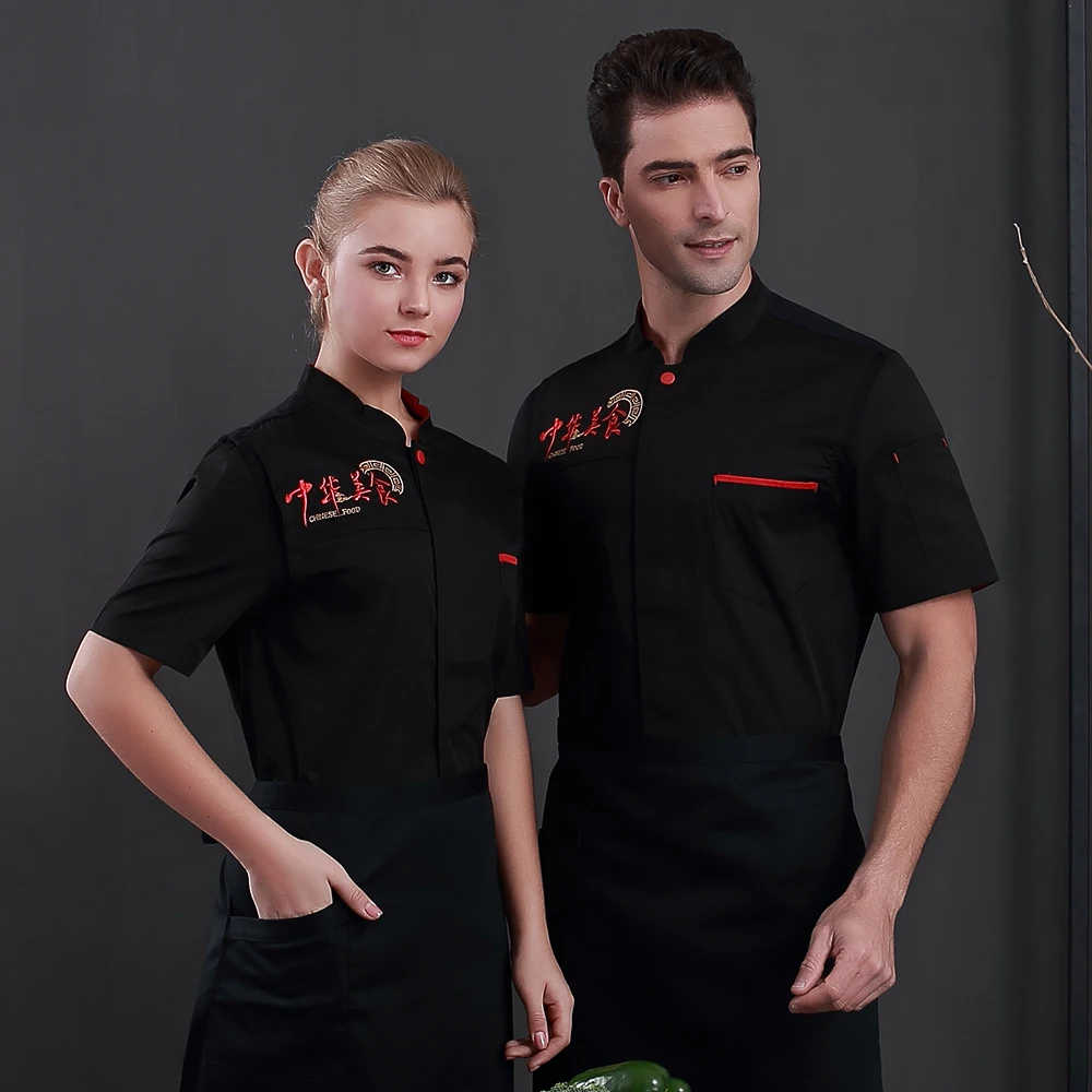 Если новый короткий рукав униформа для ресторана рубашки M-4XL отель кухня плита спецодежда Рабочая одежда для мужчин питание кулинарная