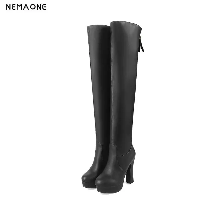 

NEMAONE high heels over the knee high women boots black white party ladies boots autumn winter women dancing shoes large size 43