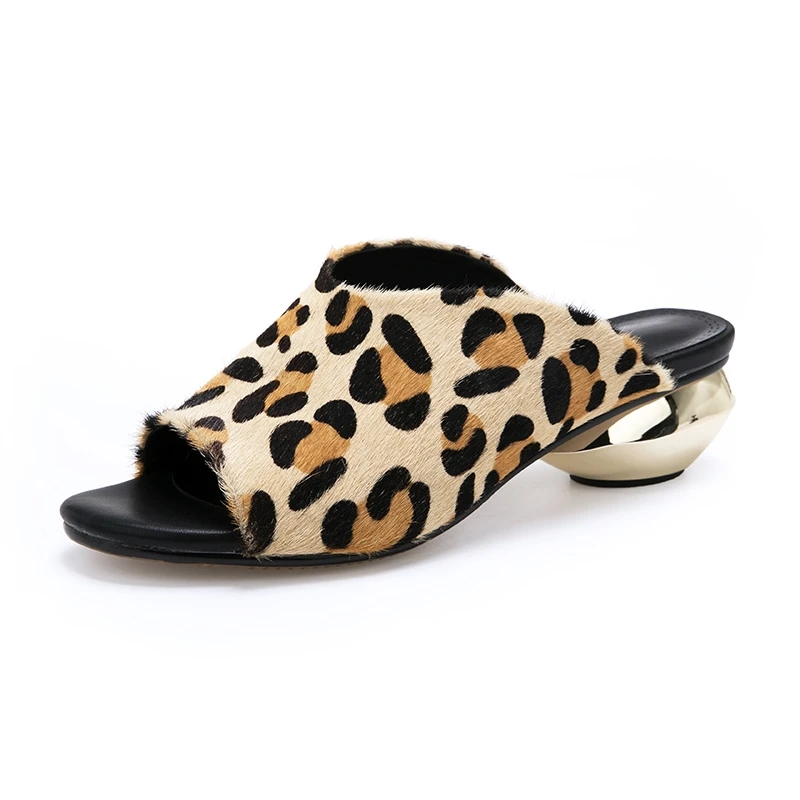 ASUMER Women sandals round heels open toe slingback summer shoes Horsehair Leopard female mules Plus size 33-43