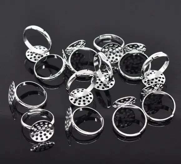 

free shipping!!!!!500pcs/lot Adjustable Silver Plated Ring Base Blank Findings 19mm base 14mm