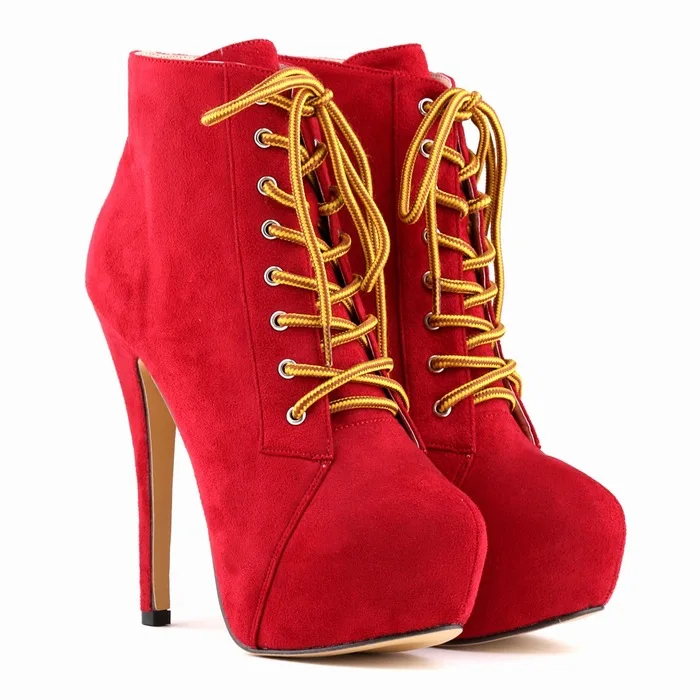 

WOMENS FAUXLEATHER HIGH STILETTO HEELs PLATFORM ANKLE BOOTS SHOES 35-42 lace up LADIES office bar shoes