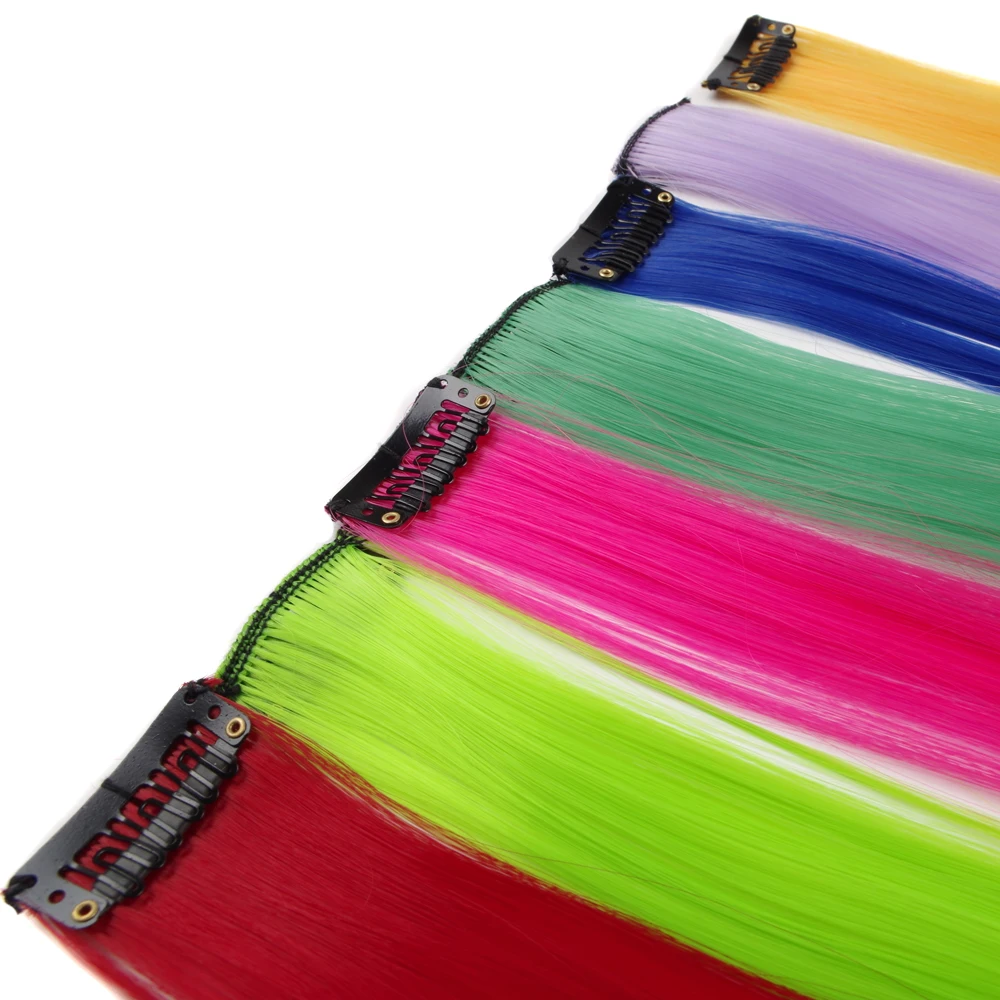Sallyhair Clip Hair 20inch One Piece Hairpiece Color Synthetic Long Straight Hair Extensions Pink Yellow Blue Purple For Women Sallyhair Clip Hair 20inch One Piece Hairpiece Color Synthetic Long Straight Hair Extensions Pink Yellow Blue Purple For Women