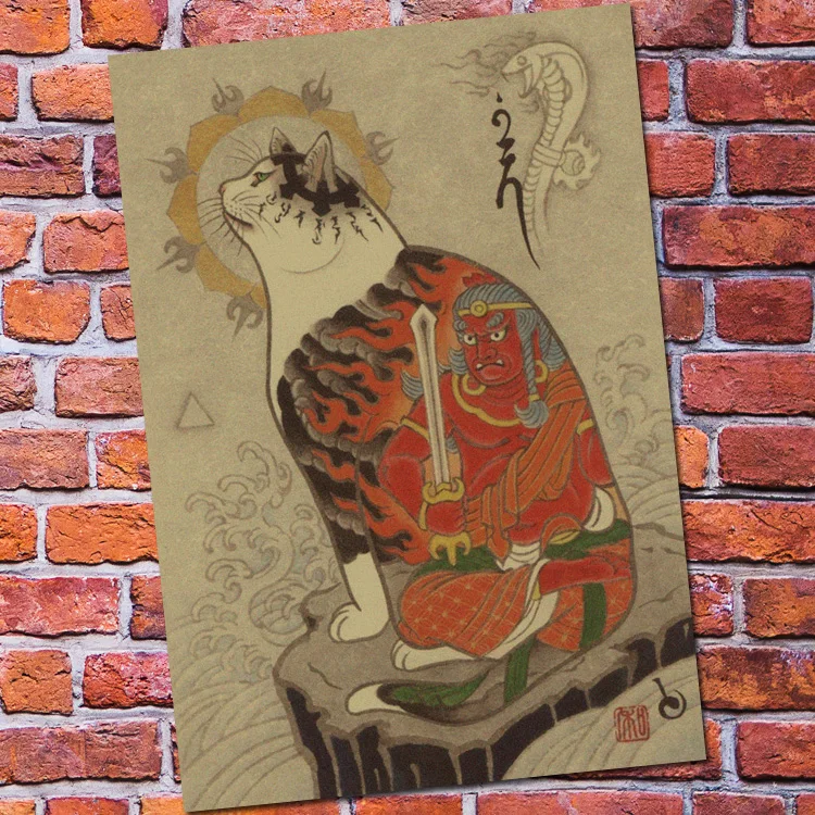 Винтажный бумажный Ретро аниме постер-японский самурайский Кот тату Кот-постеры cudi постер/Винтажный домашний настенный стикер Декор