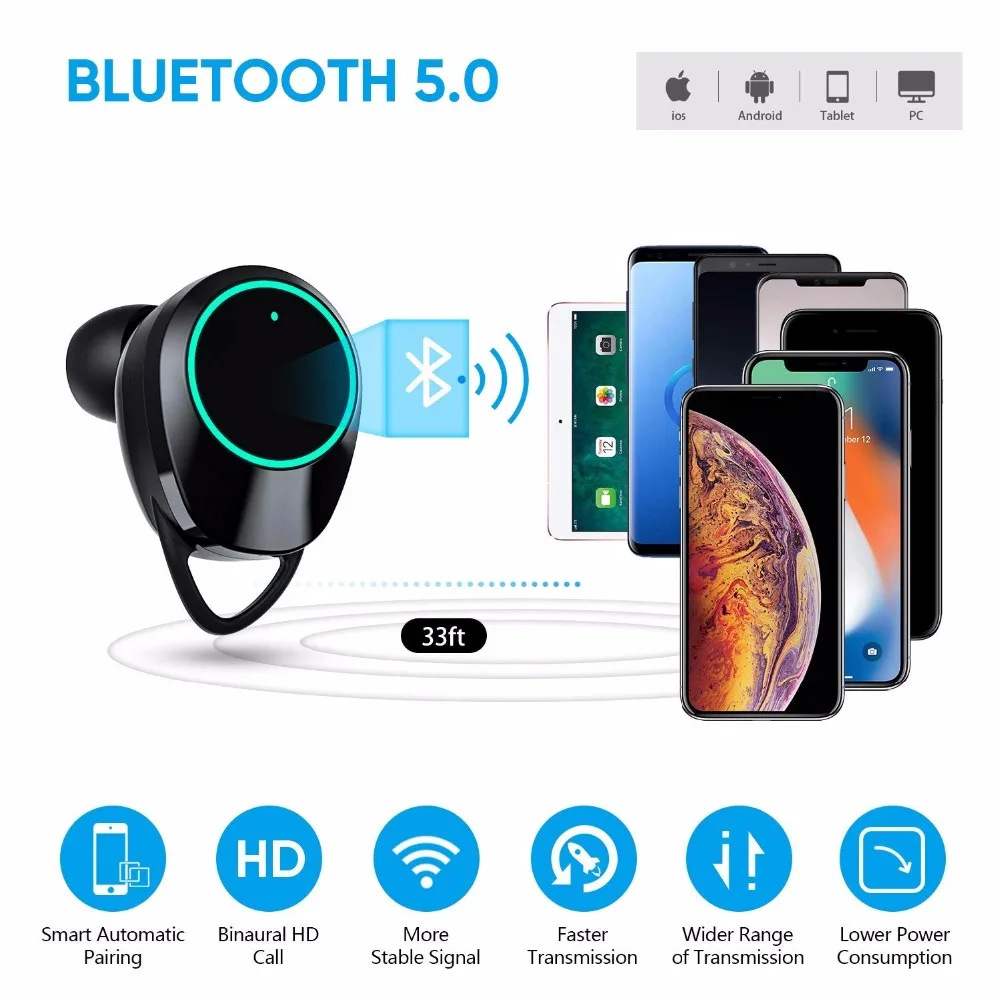 TWS Bluetooth наушники с микрофоном Bluetooth 5,0 Ture беспроводные вкладыши наушники спортивные гарнитуры для мобильных игр смартфон Iphone