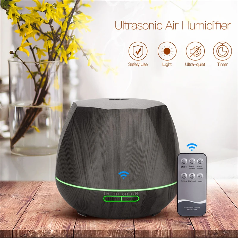 

Aroma Essential Oil Diffuser Ultrasonic Air Humidifier Wood Grain Purifier Mist Maker With Remote Control 7 Colors LED Lights