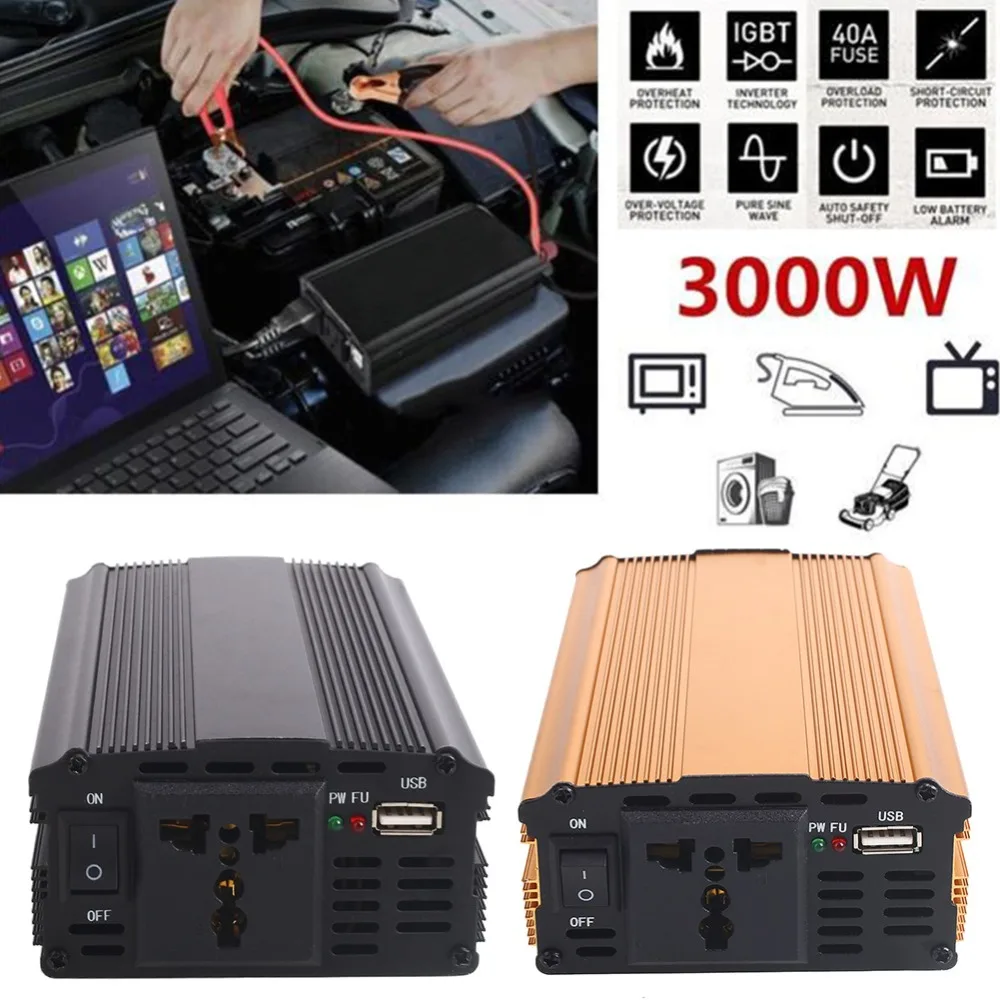 

Car Inverter 3000W DC 12V to AC 220V Power Inverter Charger Converter Voltage Transformer Vehicle Modified Sine Wave Adapter