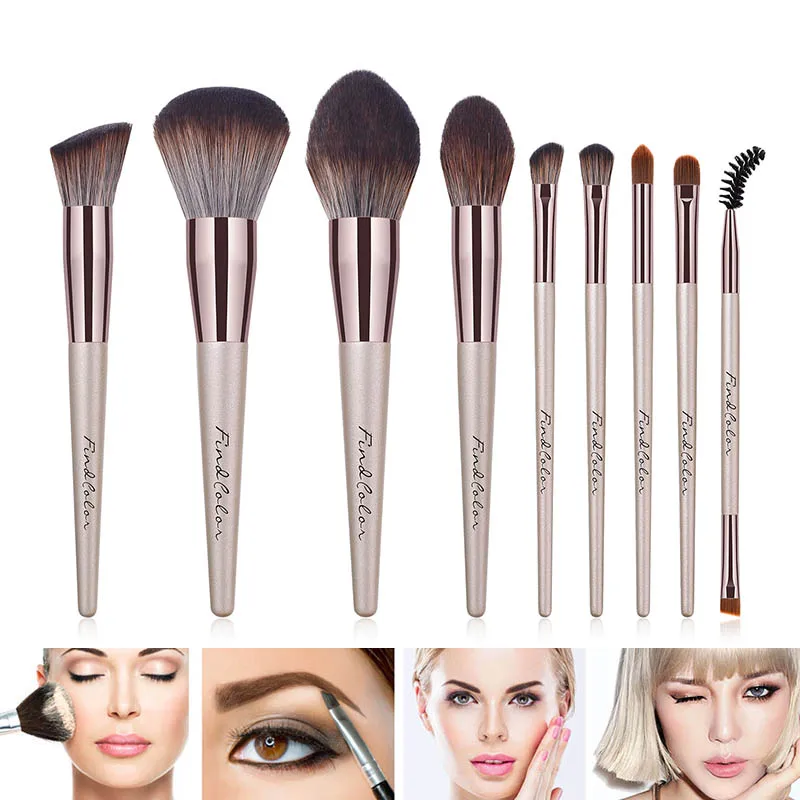 

High Quality 9 Pcs Multifunctional Makeup Brush Wooden Handle Cosmetics Brush Set