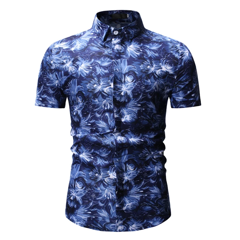 2019 Новый Для мужчин рубашки Летний стиль принт пляжная Мужская гавайская рубашка Повседневное короткий рукав гавайская рубашка Chemise Homme EUR