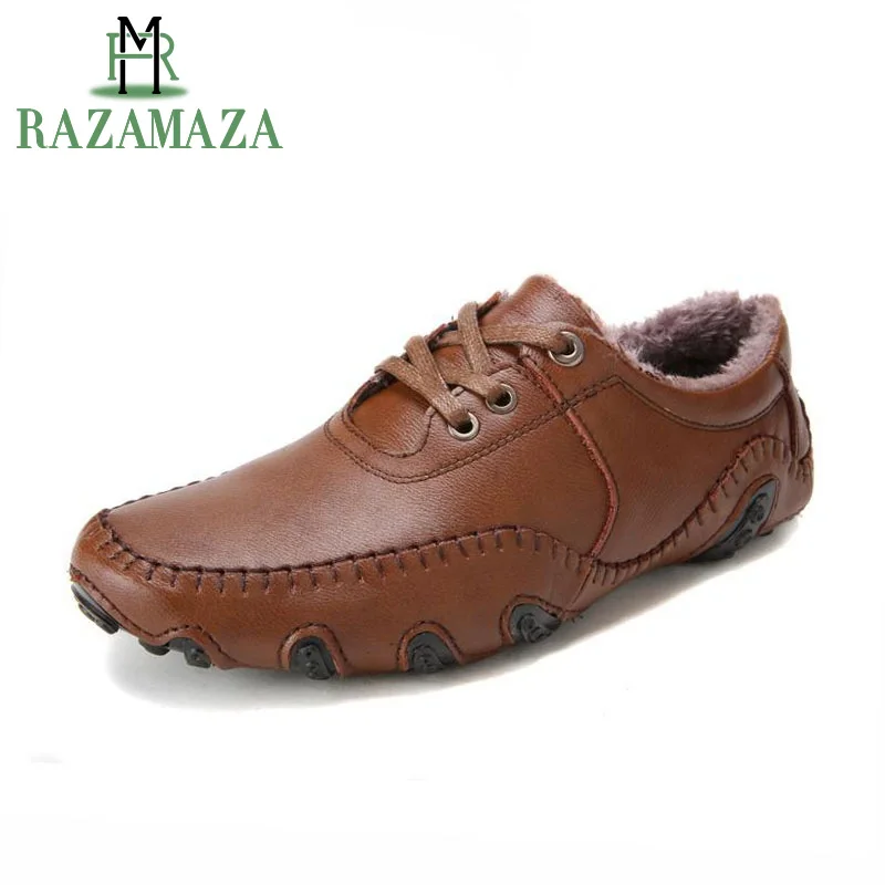ZALAVOR Size 38-46 Men Casual Shoes Autumn Winter Warm Flats Lace Up Solid Color Driving Male Footwear | Обувь