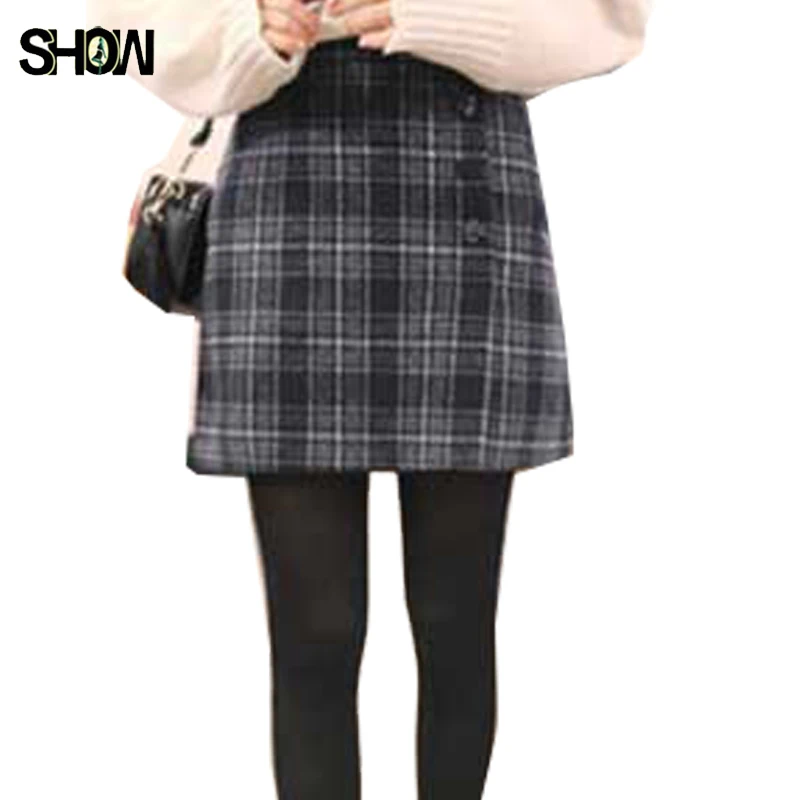 

2 Colors S-XL Cute Sweet Skirts New Korean Preppy Style Women Fashion Slim A Line Button Girls High Waist Plaid Skirts D1903