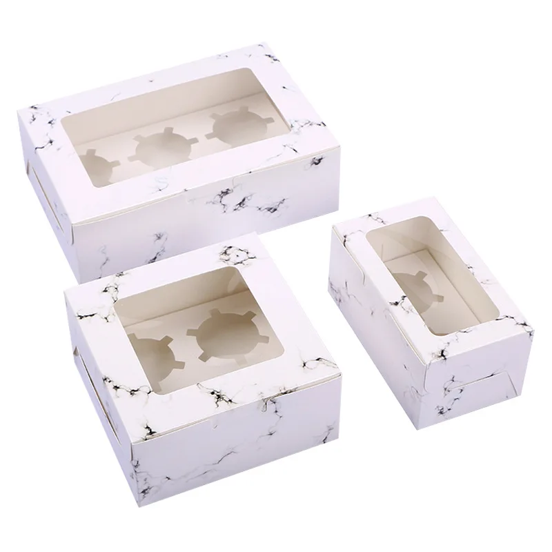 

50PCS New arrival 2/4/6-cup Maffin Box, Cupcakes Gift Box,Muffin Box with PVC cavity window Cup cake box with marble pattern